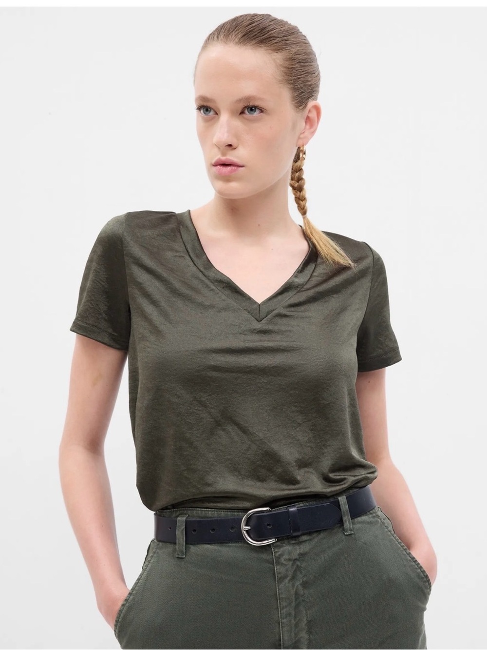 GAP Olive V-Neck Short Sleeve Tee